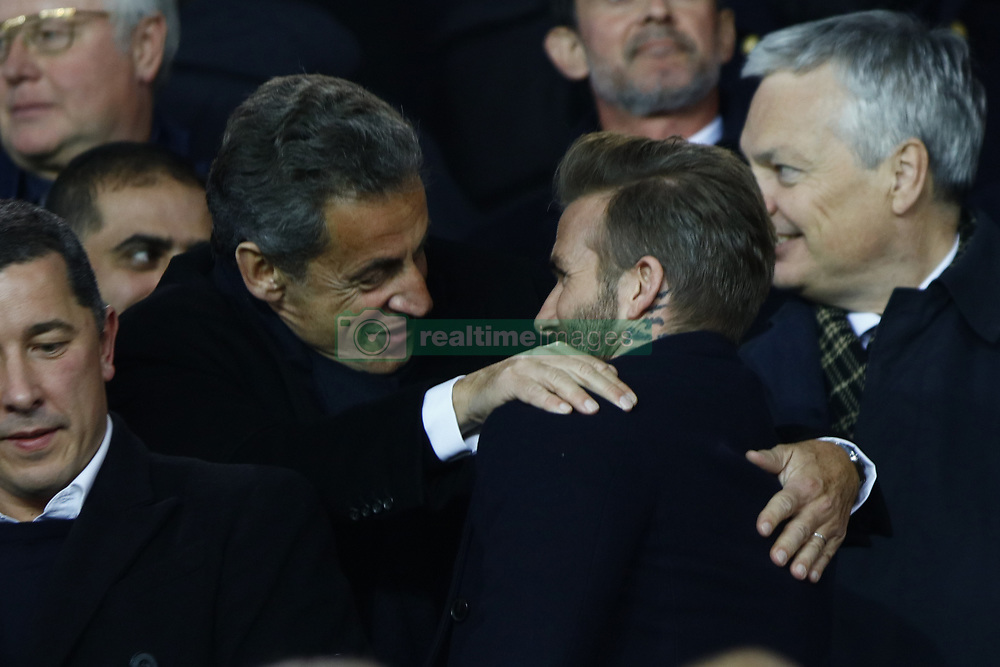 March 6, 2018 - Paris, Ile-de-France, France - David Beckham (R) and Nicolas Sarkozy during the UEFA Champions League, round of 16, 2nd leg football match between Paris Saint-Germain FC and Real Madrid CF on March 6, 2018 at Parc des Princes stadium in Paris, France. (Credit Image: © Mehdi Taamallah/NurPhoto via ZUMA Press)