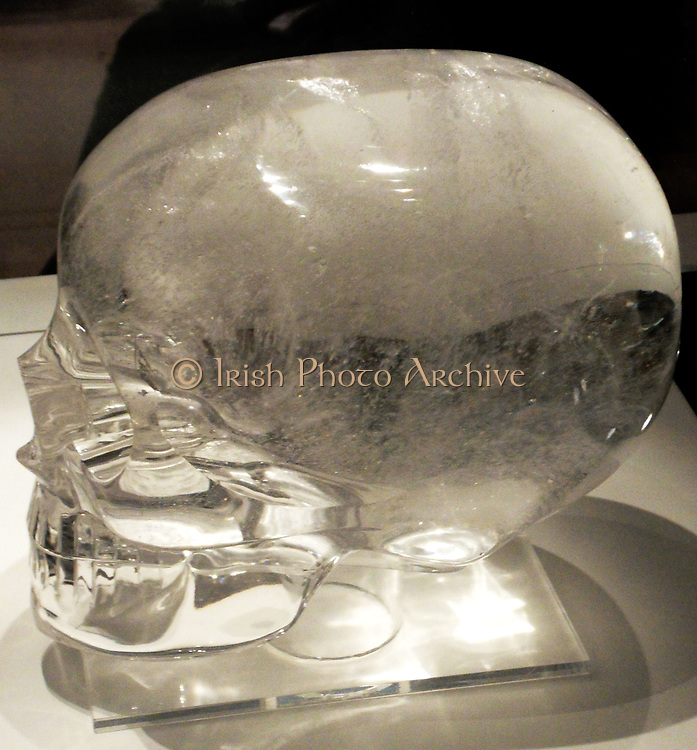 Rock crystal skull. Late 19th century AD. Human skull hardstone carvings made from clear or milky quartz rock. Claimed to be pre-Columbian in origin.