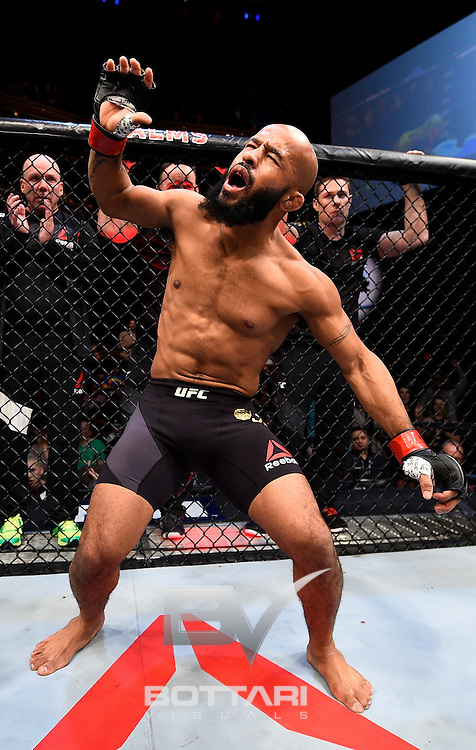 LAS VEGAS, NV - DECEMBER 03: Demetrious Johnson stands in the Octagon before his flyweight championship bout against Timothy Elliott during The Ultimate Fighter Finale event inside the Pearl concert theater at the Palms Resort & Casino on December 3, 2016 in Las Vegas, Nevada. (Photo by Jeff Bottari/Zuffa LLC/Zuffa LLC via Getty Images)