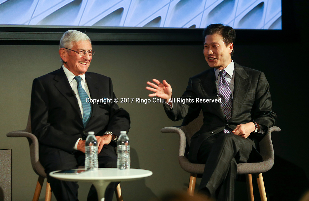 Dominic Ng, Chairman and CEO of East West Bank, and Eli L. Broad speaks during a event, Art, Culture, and Community: Eli Broad and Dominic Ng in Conversation at the Broad in downtown Los Angeles on May 25, 2017.