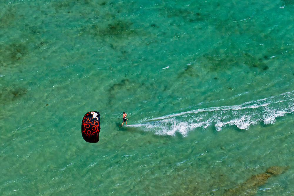 Aerial View, Kite surfers in the Pacific Ocean off Noumea, Grand Terre, New Caledonia