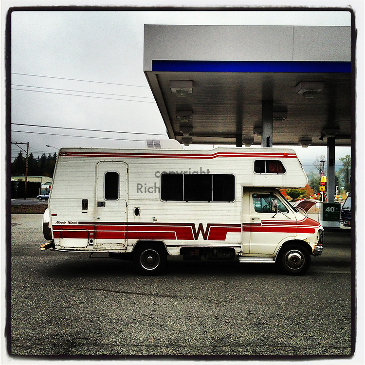 2012 October 09 - A Winnebago RV camper at a gas station in Washington, USA. Taken/edited with Instagram App for Apple iPhone. By Richard Walker