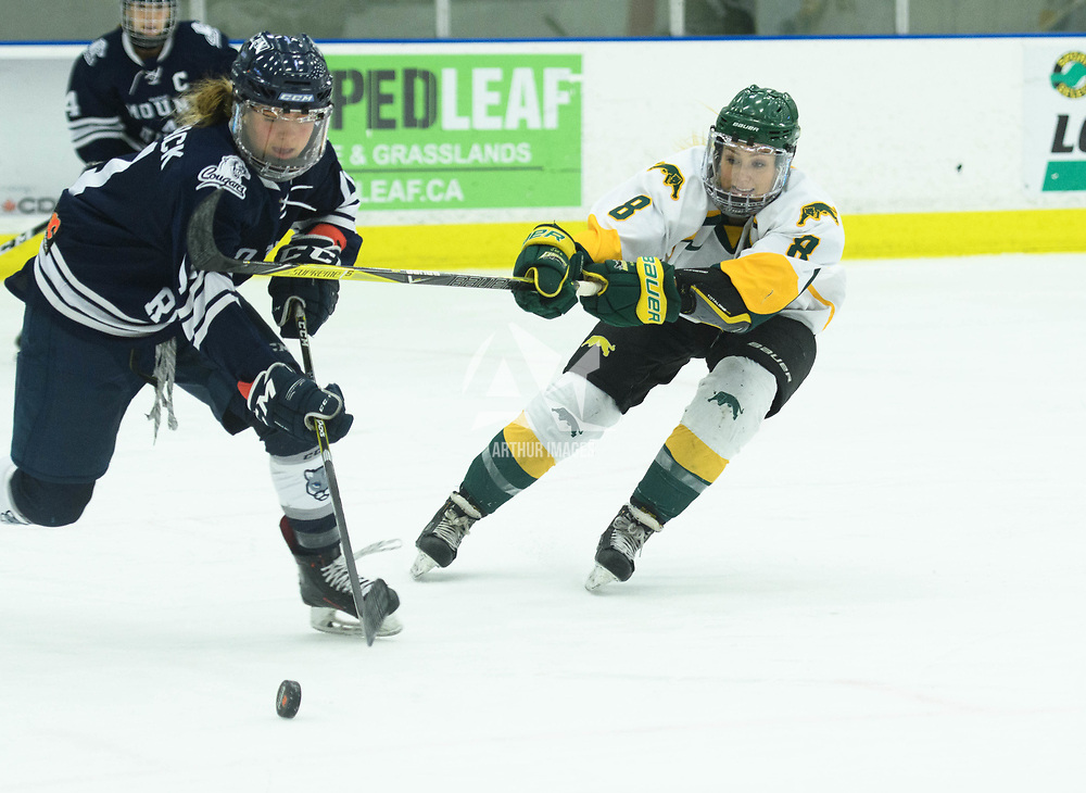 5th year forward Bailey Braden (8) of the Regina Cougars in action during the Women's Hockey home game on October 14 at Co-operators arena. Credit: Arthur Ward/Arthur Images