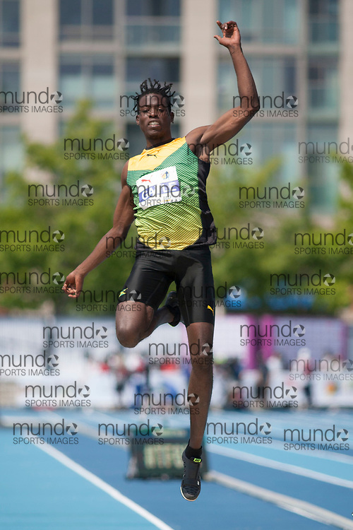 Toronto, ON -- 12 August 2018: Tajay Gayle (Jamaica), silver in long jump at the 2018 North America, Central America, and Caribbean Athletics Association (NACAC) Track and Field Championships held at Varsity Stadium, Toronto, Canada. (Photo by Sean Burges / Mundo Sport Images).