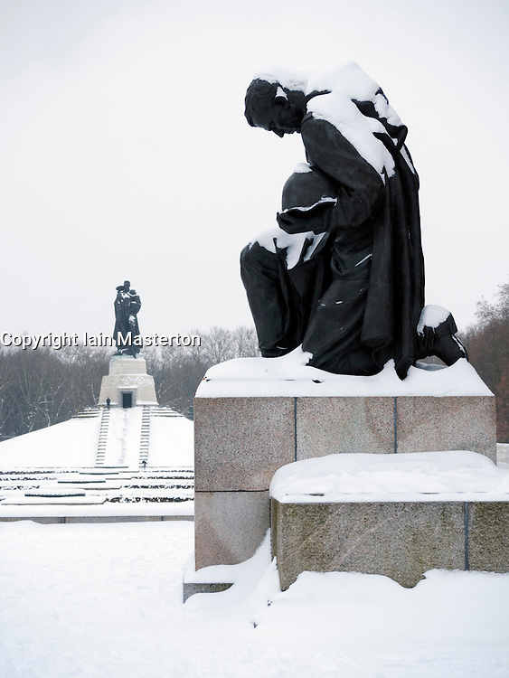 Soviet War memorial in Treptower Park Berlin in the snow in winter 20010