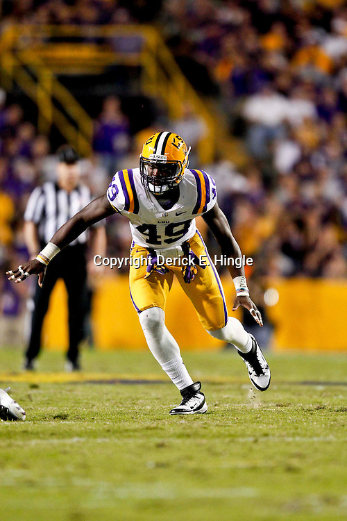November 10, 2012; Baton Rouge, LA, USA; LSU Tigers defensive end Barkevious Mingo (49) during a game against the Mississippi State Bulldogs at Tiger Stadium. Mandatory Credit: Derick E. Hingle-US PRESSWIRE