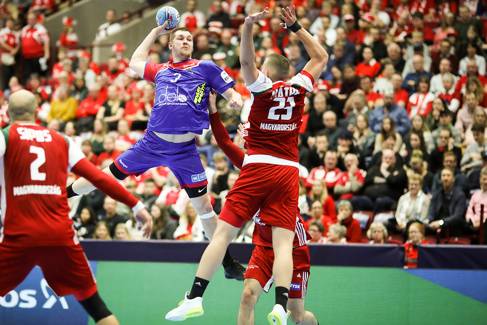 Dmitrii SANTALOV (3), Dominik MATHE (23) at the Men’s EHF EURO 2020 Sweden, Austria, Norway - Preliminary Round - Group E, Hungary vs Russia, Malmo Arena, Malmo, Sweden, 11.1.2020, Mandatory Credit © Anze Malovrh / kolektiff