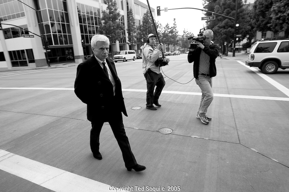 Robert Blake outside of the Burbank Courthouse after a day of final arguments for a civil trial against him filed by the family of Bonnie Lee Blakey, his former wife who was murdered..The family holds him responsible for her murder.