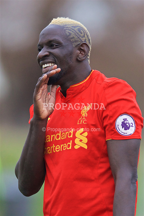 BURTON-UPON-TRENT, ENGLAND - Saturday, December 3, 2016: Liverpool's Mamadou Sakho, with dyed blonde hair, in action against Leicester City during the Premier League International Cup match at St. George's Park. (Pic by David Rawcliffe/Propaganda)