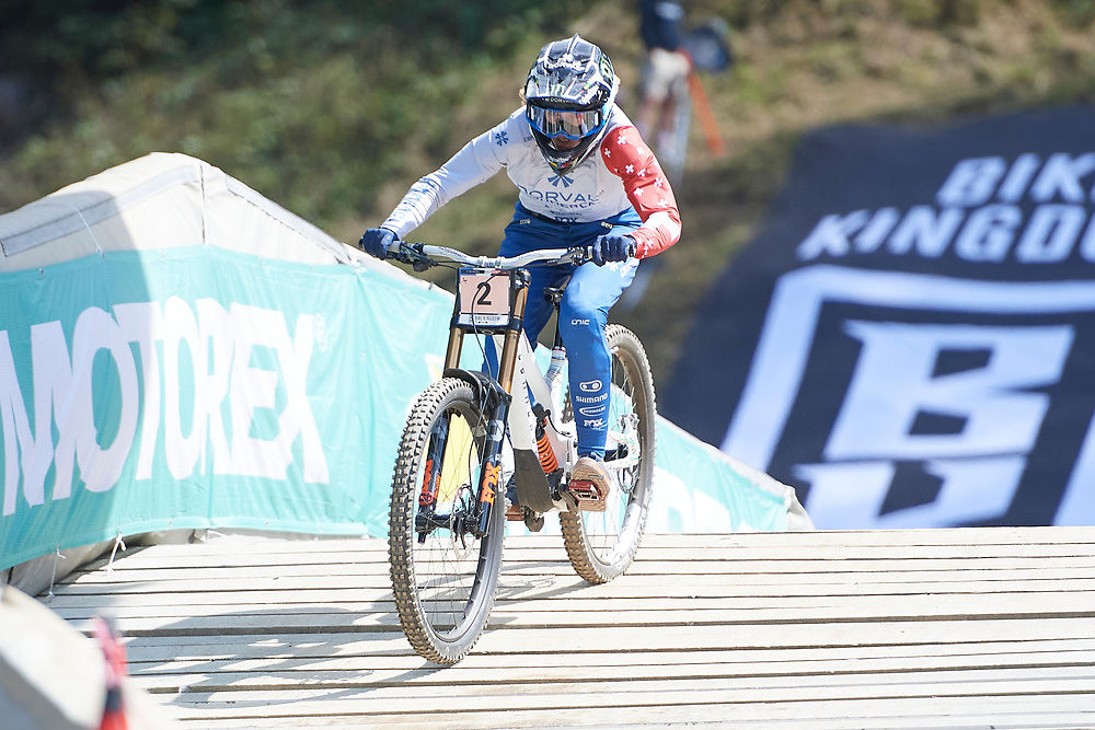 Lenzerheide, Schweiz. 4. September 2021. Camille Balanche SUI from AM COMMENCAL während des Downhill Finals der Damen am UCI Mountain Bike Weltcup 2021 in Lenzerheide.