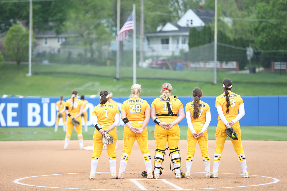 WEST DES MOINES, IOWA - May 11: The Indiana State Sycamores play against the Valparaiso Crusaders in the Missouri Valley Conference Softball Championship tournament on Friday, May 11, 2018 at Ron Buel Field in Des Moines, Iowa. The Crusaders defeated the Sycamores, 3-2. (Photo by Dylan Heuer)