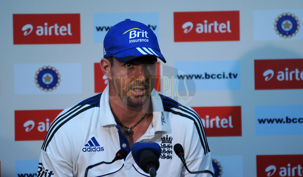 Kevin Pietersen of England addresses a press conference after the days play on day one of the 4th Airtel Test Match between India and England held at VCA ground in Nagpur on the 13th December 2012..Photo by Pal Pillai/BCCI/SPORTZPICS .