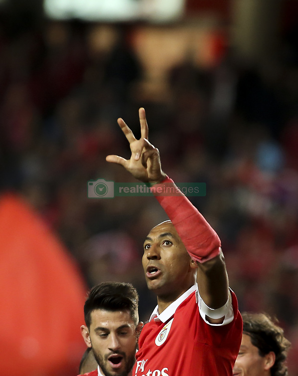 November 26, 2017 - Lisbon, Portugal - Benfica's defender Luisao (R) celebrates with Benfica's defender Andre Almeida after scoring during the Portuguese League football match between SL Benfica and Vitoria Setubal at Luz Stadium in Lisbon on November 26, 2017. (Credit Image: © Carlos Costa/NurPhoto via ZUMA Press)