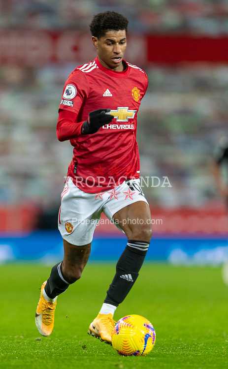 MANCHESTER, ENGLAND - Friday, January 1, 2020: Manchester United's Marcus Rashford during the New Year's Day FA Premier League match between Manchester United FC and Aston Villa FC at Old Trafford. The game was played behind closed doors due to the UK government putting Greater Manchester in Tier 4: Stay at Home during the Coronavirus COVID-19 Pandemic. (Pic by David Rawcliffe/Propaganda)