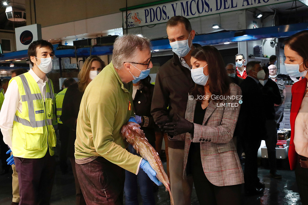 King Felipe VI of Spain, Queen Letizia of Spain visit Mercamadrid, the biggest market in Spain on May 21, 2020 in Madrid, Spain