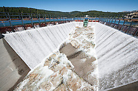 Run off from the Sierra Nevada though the spillway at Bear River Reservoir Dam, Amador County, Calif.