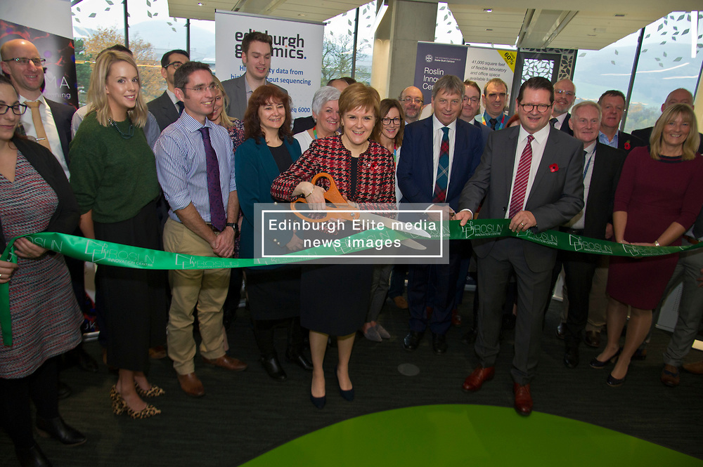 Pictured: Nicola Sturgeon<br />
The First Minister, Nicola Sturgeon visited the Roslin Institute's Easter Bush campus today to officially open the Innovation Centre and meet tenants who have already moved in. Ms Sturgeon met students from Mussbleburgh Grammer School who participate in the outreach programme run at the Institute.<br />
<br />
Ger Harley | EEm 5 November 2018