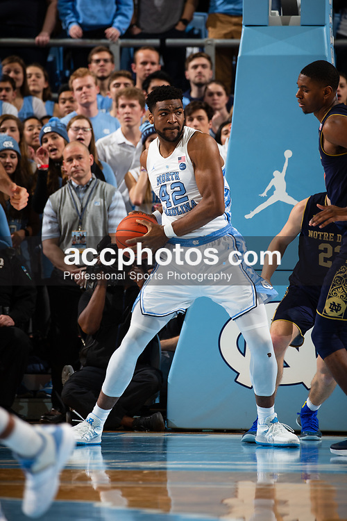 CHAPEL HILL, NC - JANUARY 15: Brandon Huffman #42 of the North Carolina Tar Heels carries the ball during a game against the Notre Dame Fighting Irish on January 15, 2019 at the Dean Smith Center in Chapel Hill, North Carolina. North Carolina won 69-75. (Photo by Peyton Williams/UNC/Getty Images) *** Local Caption *** Brandon Huffman