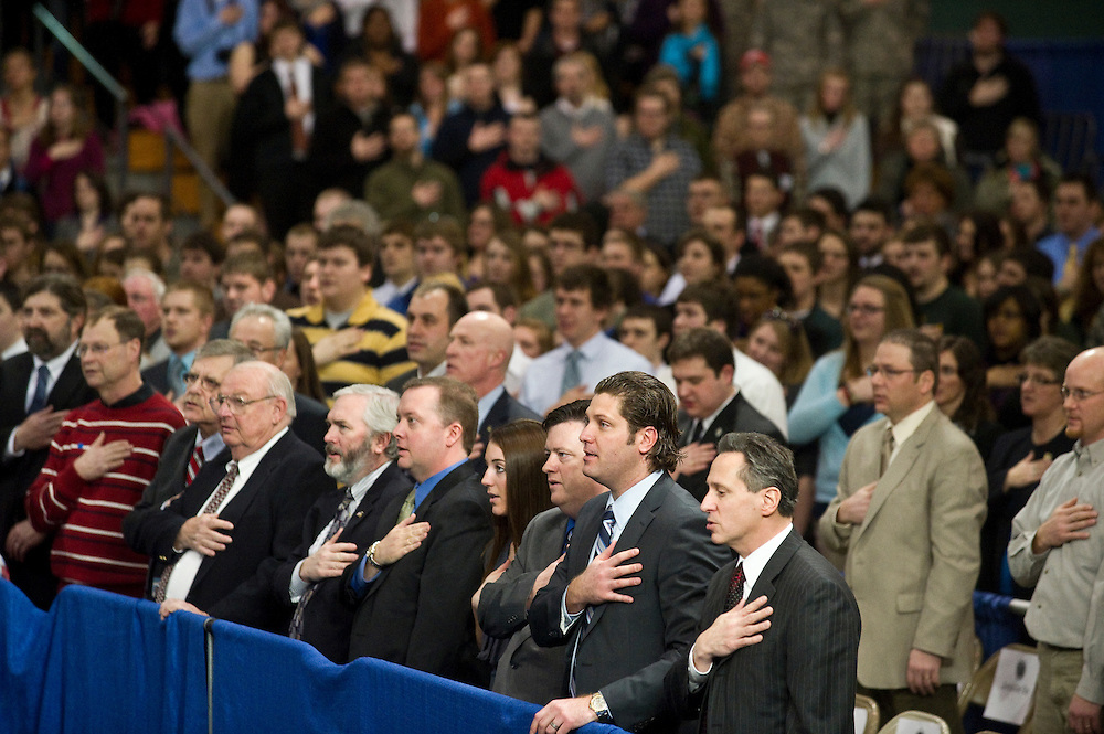 The Pledge of Allegiance prior to President Obama visit to Northern Michigan University February 2011.