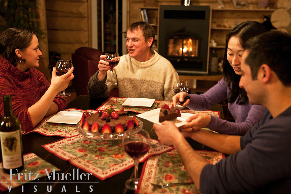Winter retreat with friends at Fox Creek Wilderness Bed and Breakfast near Lake Laberge, Whitehorse, Yukon