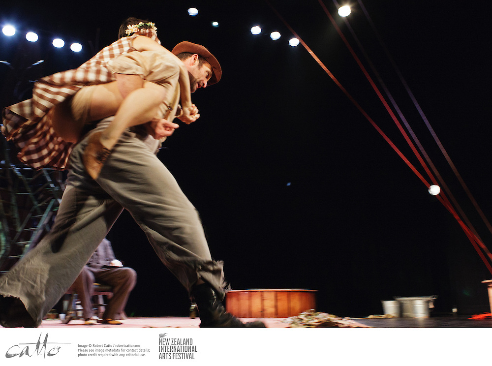 Cast of Kneehigh Theatre's show The Wild Bride rehearse on stage at the Opera House, Wellington for the New Zealand International Festival of the Arts 2012.