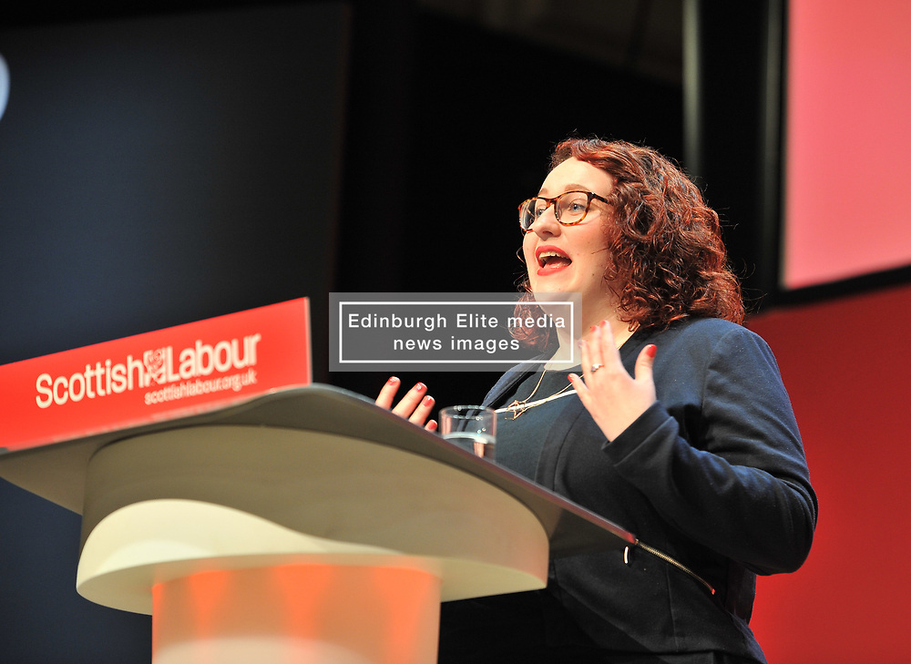 Danielle Rowley, MP for Midlothian gives a speech at the Scottish Labour conference at the Caird Hall in Dundee.<br />
<br />
© Dave Johnston / EEm