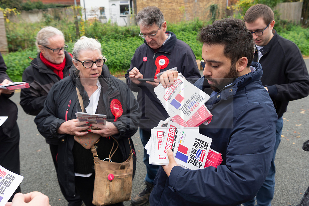 © Licensed to London News Pictures. 03/11/2019. London, UK. Ali Milani, the Labour Party General Election candidate is canvassing with supporters in Uxbridge & South Ruislip at the start of his campaign. He hopes to defeat British Prime Minister Boris Johnson who is MP for the constituency. Photo credit: Ray Tang/LNP